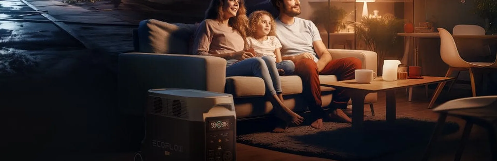 Station électrique EcoFlow DELTA alimentant une maison pendant une coupure