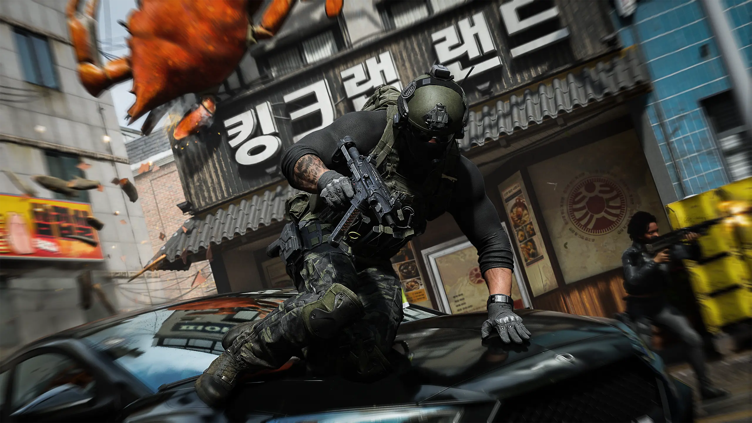Un soldat franchit un véhicule, visuel officiel du multijoueur