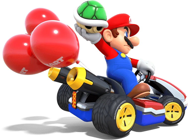 Mario en kart avec des ballons dans Mario Kart 8 Deluxe