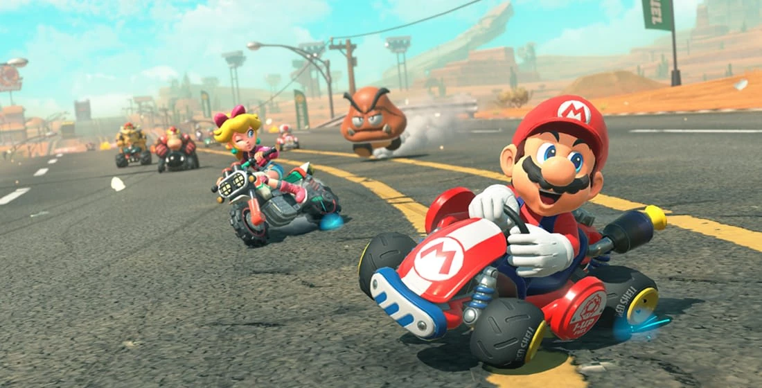 Mario Kart World : course avec Mario