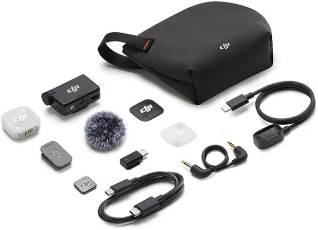 Contenu du kit DJI Mic Mini 2 avec un émetteur et un récepteur