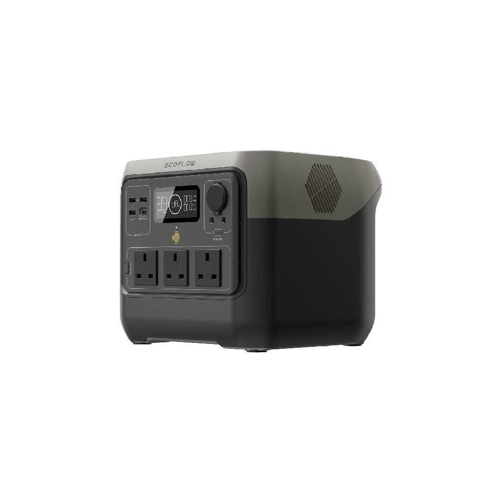 EcoFlow RIVER 2 Pro UK, vue trois-quarts avec prises Type G