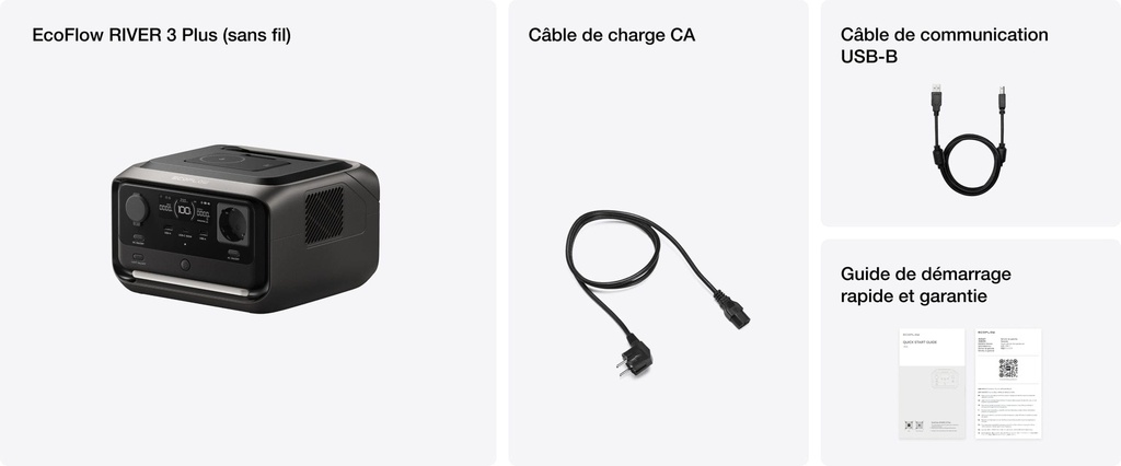 EcoFlow RIVER 3 Plus sans fil, contenu du coffret
