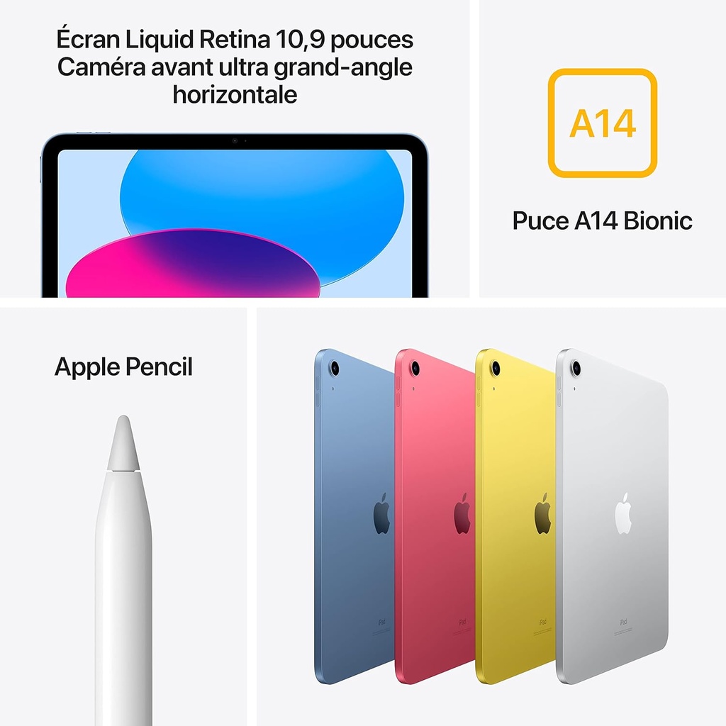 Apple 2022 iPad 10,9 Pouces (Wi-FI, 64 Go) - Argent (10ᵉ génération)