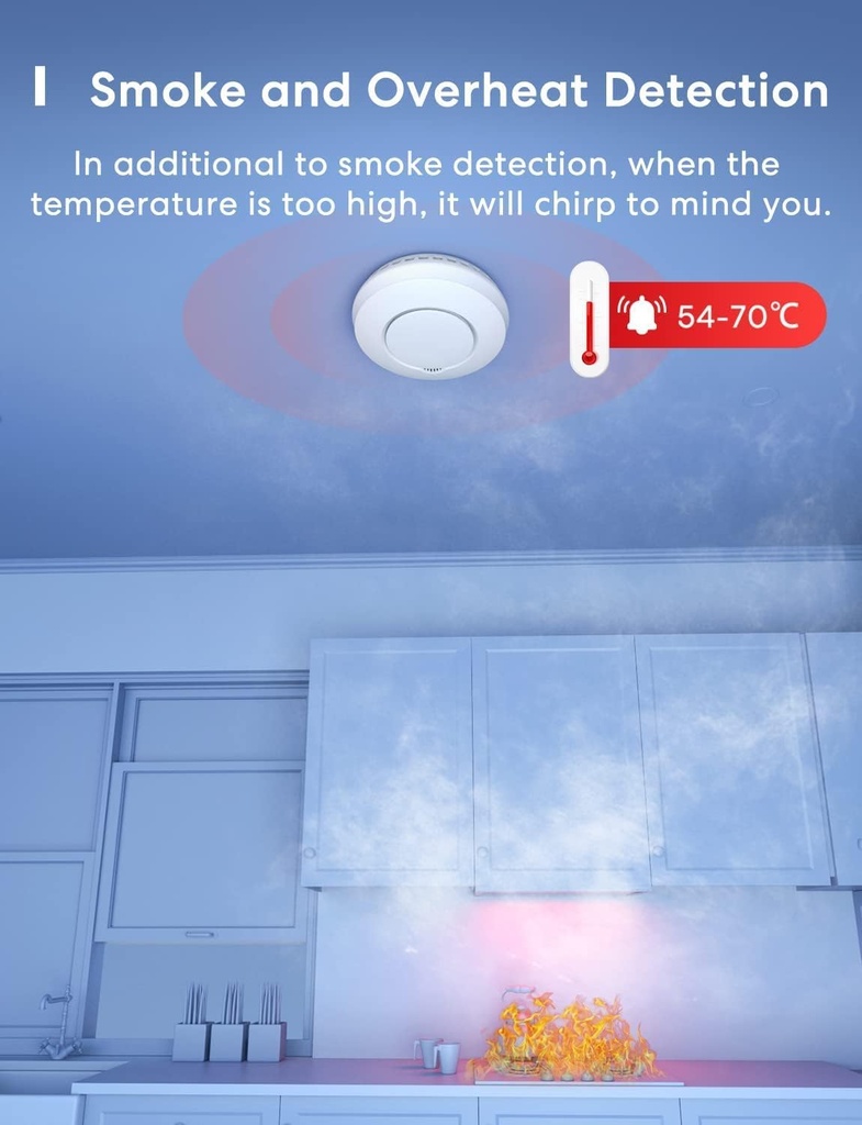 Détecteur de fumée WiFi intelligent Meross HomeKit (avec HUB)