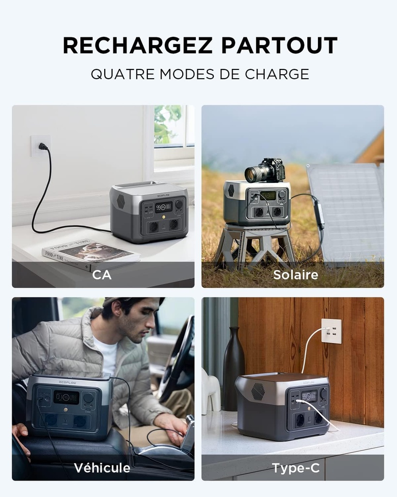 Station électrique portable ECOFLOW RIVER 2 MAX, batterie LiFeP04, 512 Wh charge rapide en 1 heure, sortie 1000 W avec X-boost