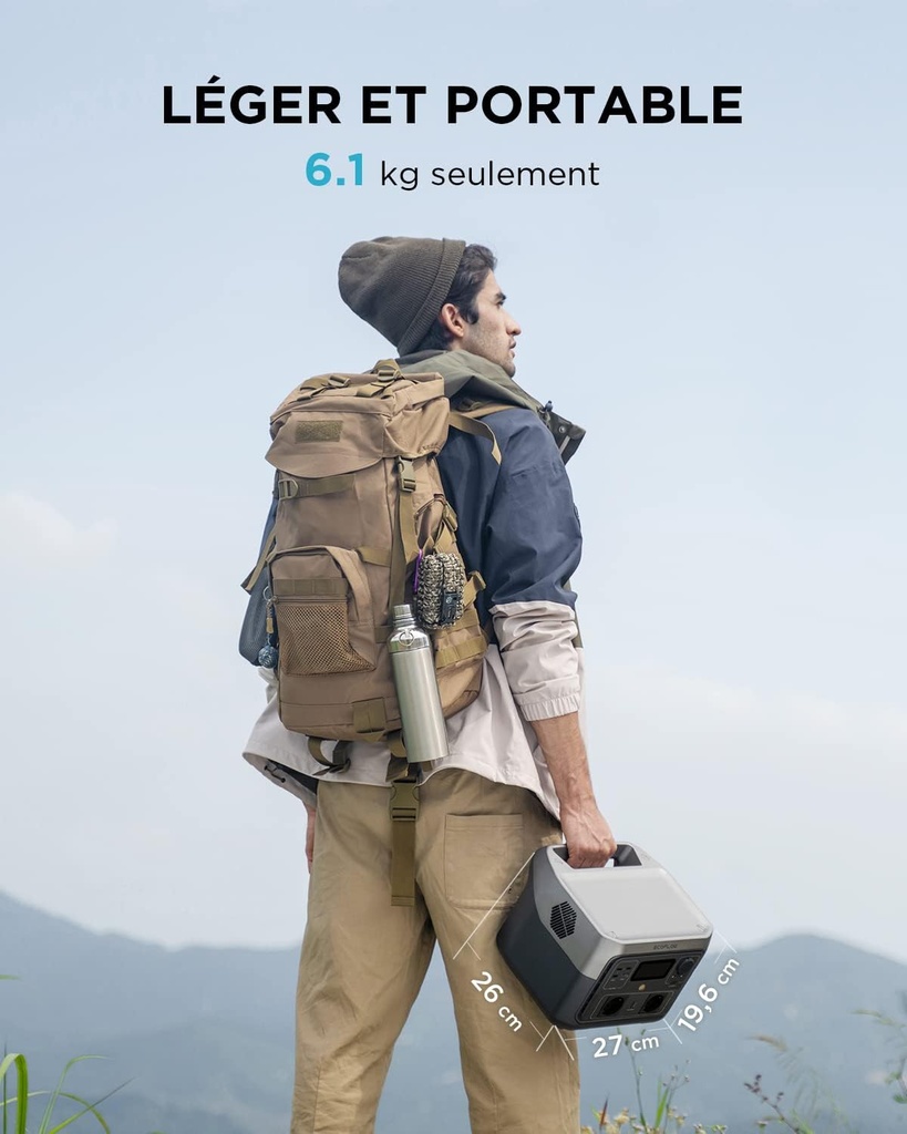 Station électrique portable ECOFLOW RIVER 2 MAX, batterie LiFeP04, 512 Wh charge rapide en 1 heure, sortie 1000 W avec X-boost
