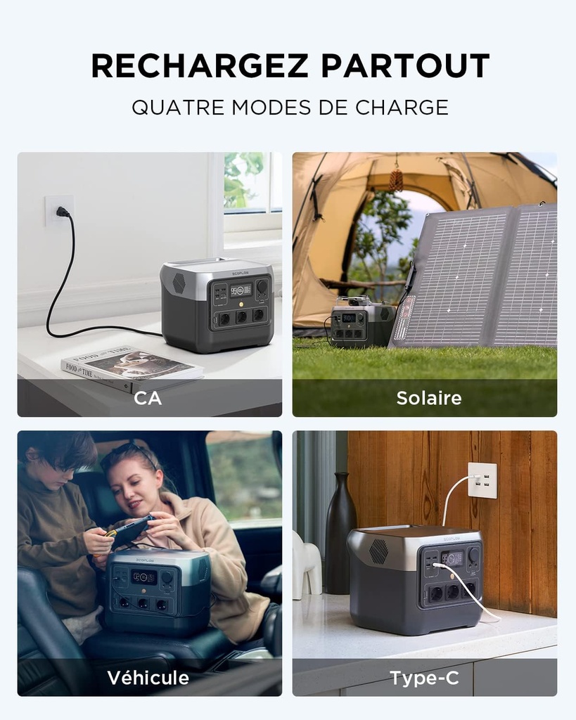 Station électrique portable EF ECOFLOW RIVER 2 Pro, batterie LiFeP04, 768 Wh, charge rapide en 70 min, 3 prises CA de 800 W