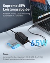 Baseus Chargeur USB C Rapide 65W, PD GaN3 Fast Wall Block, 4-Ports [2USB-C + 2USB]