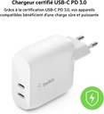 Belkin Chargeur secteur USB-C PD 40 W (deux ports USB-C, 20 W