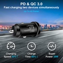 AILKIN Car Charger USB C, 38W PD & QC 3.0 F