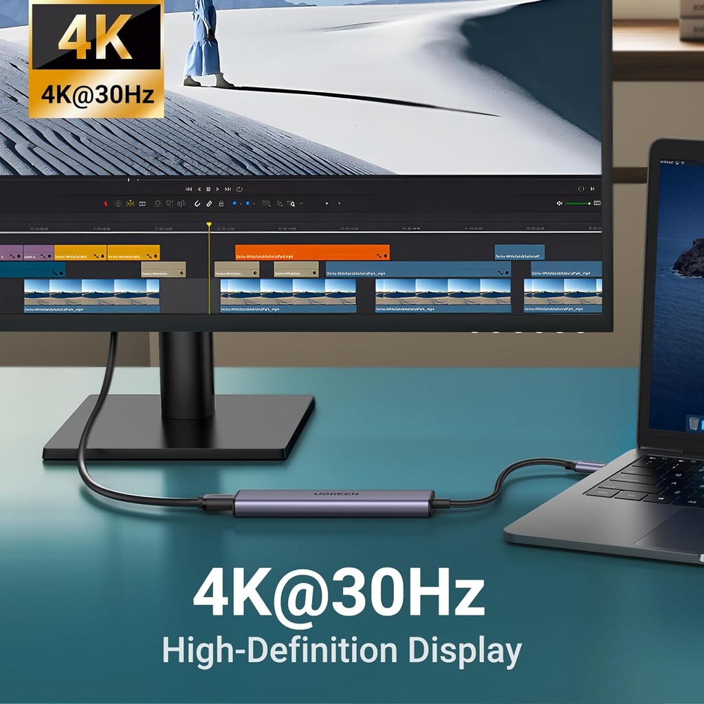 UGREEN Revodok Hub HDMI 4K avec PD Charge 100W Alimenté 5 en 1 Adaptateur USB C vers USB 3.0