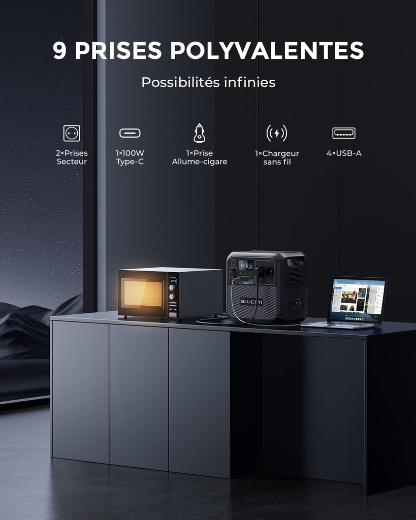BLUETTI Générateur Électrique Portable ,1152Wh Batterie LiFePO4 avec 2 Sorties CA 1800W (2700W Pic)
