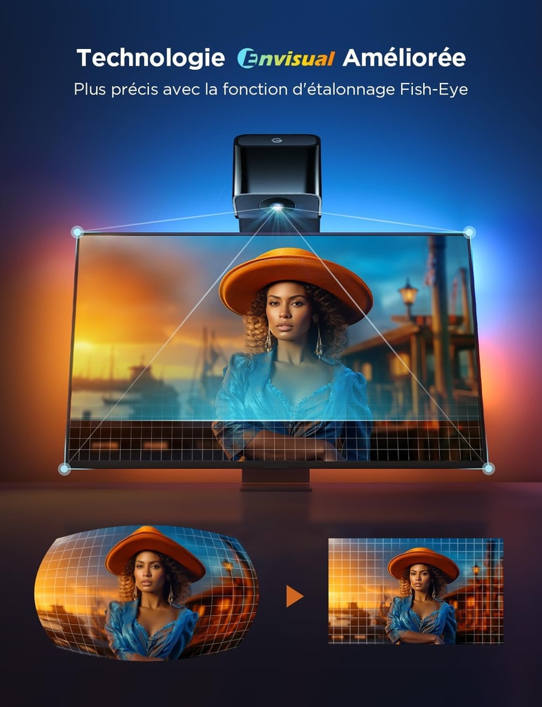 Govee RGBIC TV Backlight 3 Lite, pour TV 55-65 pouces,Ruban LED WiFi RGBICW 3,6 M avec Caméra