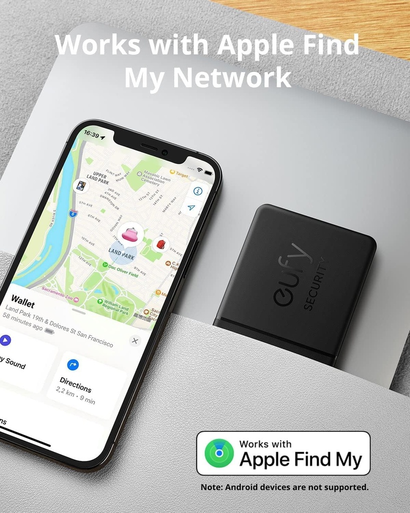 Eufy Security SmartTrack Card (Noir, 1-Pack), Fonctionne avec Apple Find My (iOS uniquement) Étanche, Jusqu'à 3 ans d'autonomie