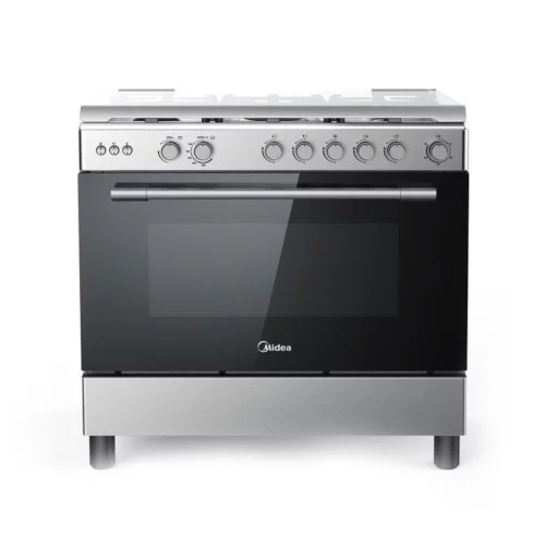 GAZINIERE 5 FEUX MIDEA STAINLESS STEEL+SILVER COUVERTURE VITREE