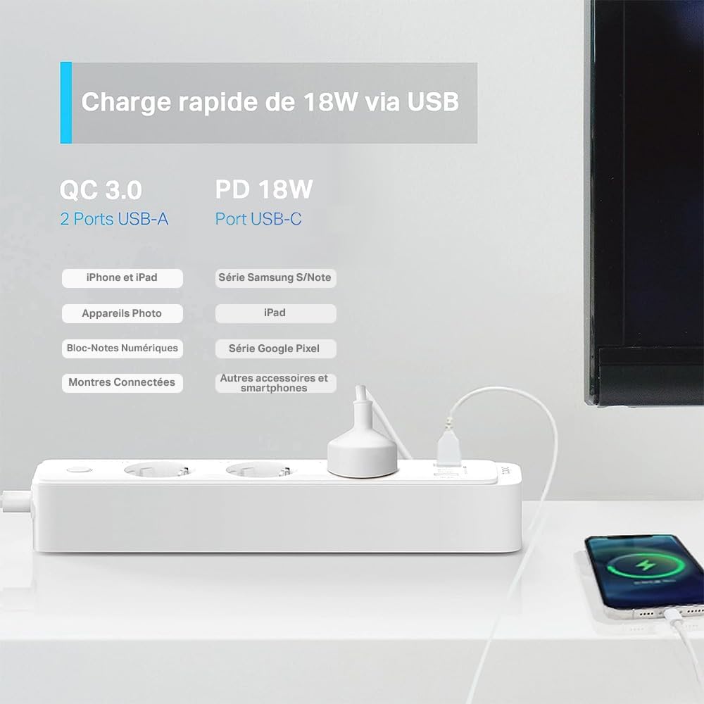 TP-Link Tapo P300 Multiprise avec 2 ports USB et 1 port de type C HomeKit