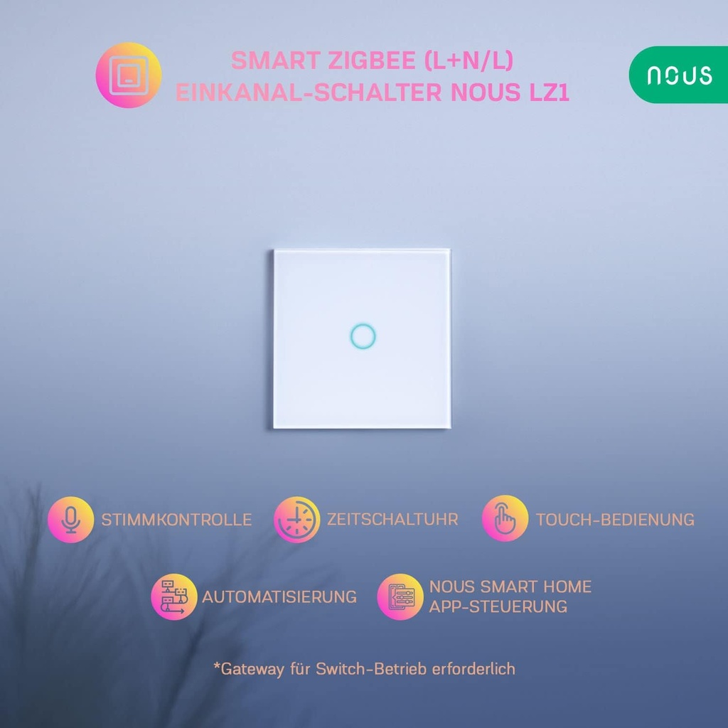 NOUS Interrupteur d'éclairage intelligent en verre tactile ZigBee