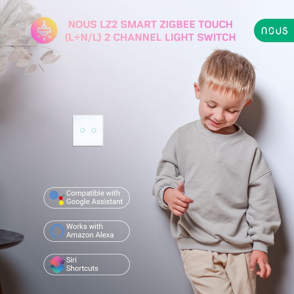 Nous Double interrupteur intelligent en verre tactile ZigBee