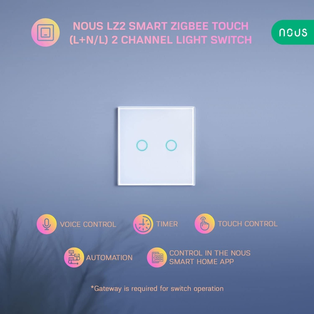 Nous Double interrupteur intelligent en verre tactile ZigBee