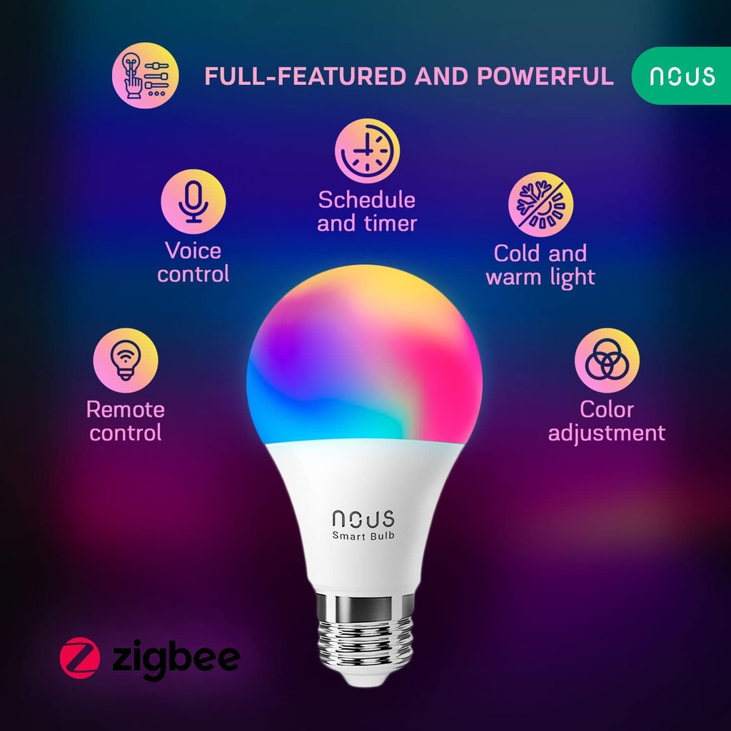 NOUS P3Z ZigBee 3.0 ampoule connectée led e27 RGB  Google Home Assistant 