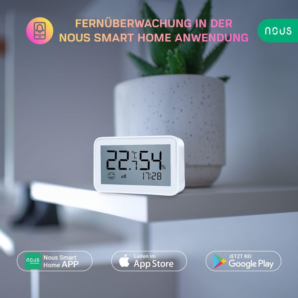 NOUS E6 Capteur de température et d'humidité LCD ZigBee Google Assistant