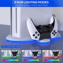 Support pour Console PS5 Slim,avec Ventilateur de Refroidissement,Chargeur Manette LED pour DualSense/Edge