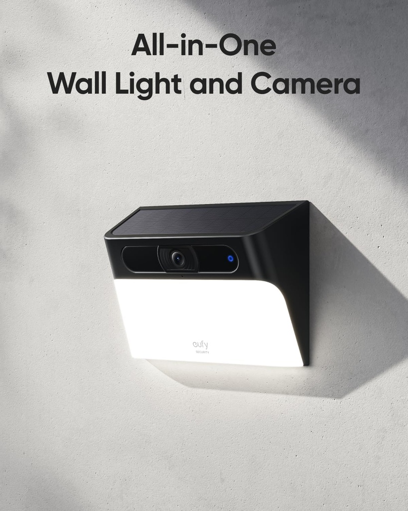 eufy Security Solar Wall Light Cam S120, caméra de sécurité solaire, extérieure sans fil, 2K