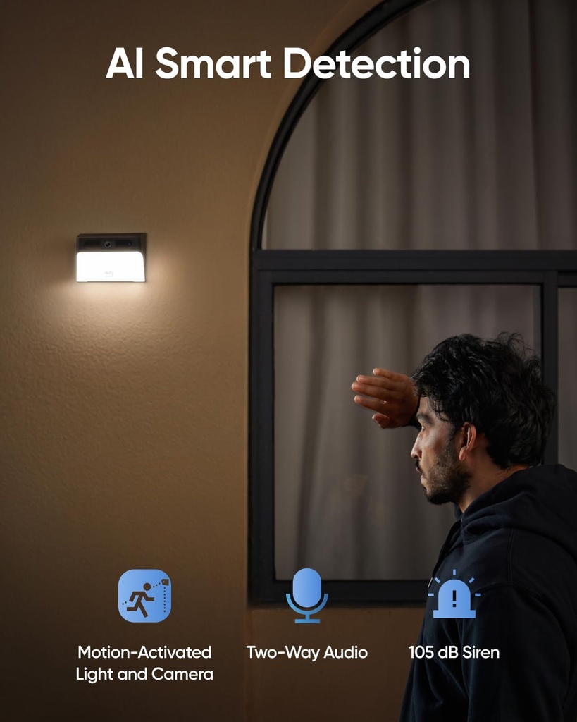 eufy Security Solar Wall Light Cam S120, caméra de sécurité solaire, extérieure sans fil, 2K