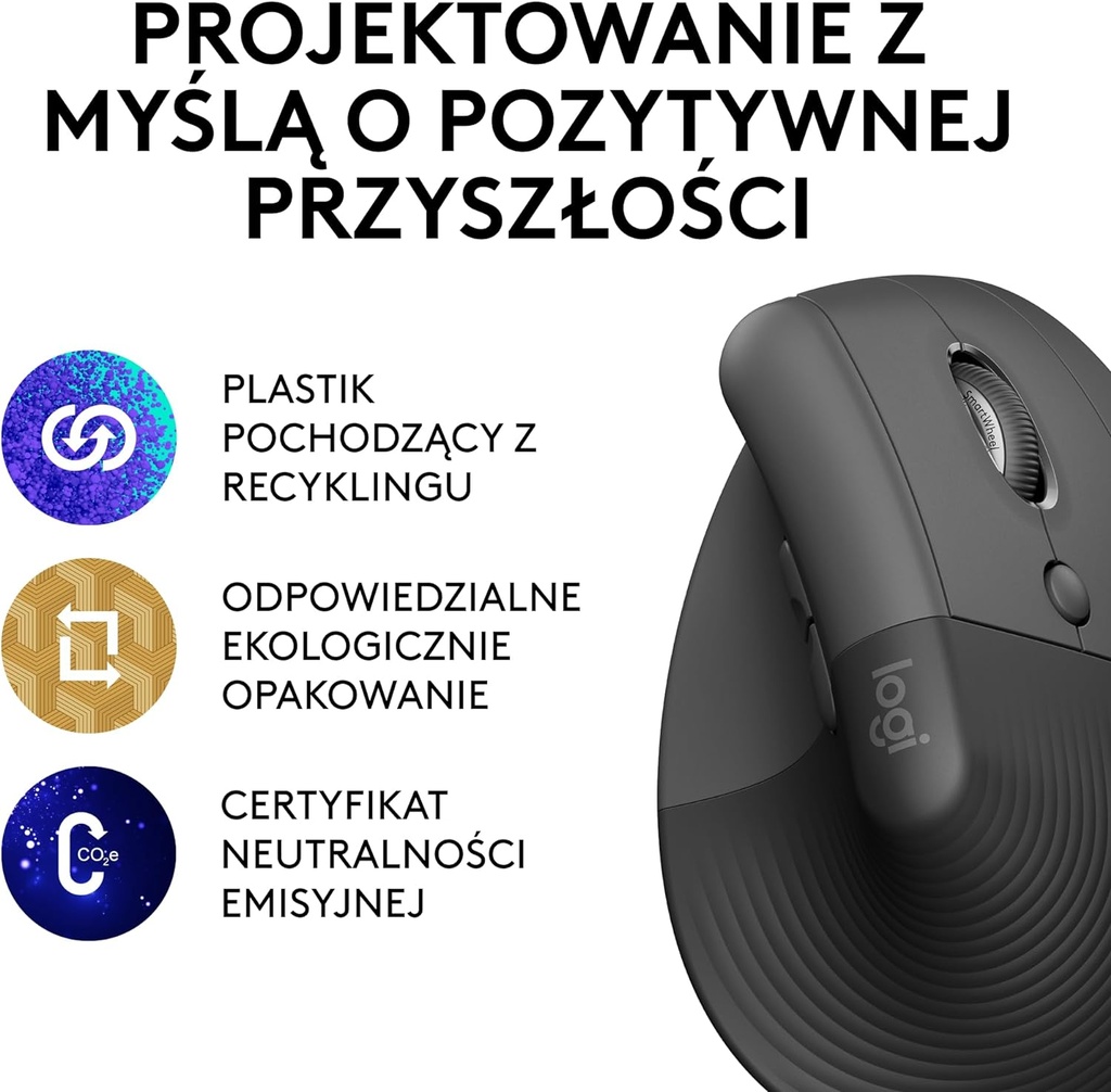 Logitech Lift Souris Ergonomique Verticale, Sans Fil, Bluetooth ou récepteur USB Logi Bolt