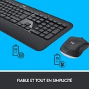 Logitech MK540 Combo Clavier Souris sans Fil Windows, Clavier AZERTY Français - Noir