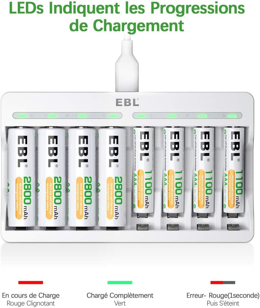 EBL Chargeur de Piles 8 Slots