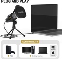 TONOR Micro PC, USB Microphone Condensateur Professionnel pour Gaming Streaming 