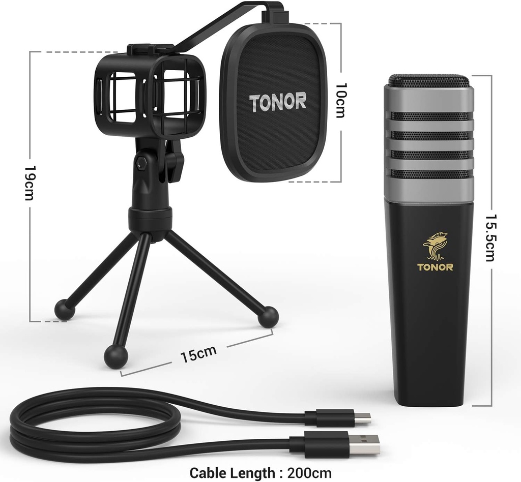 TONOR Micro PC, USB Microphone Condensateur Professionnel pour Gaming Streaming 