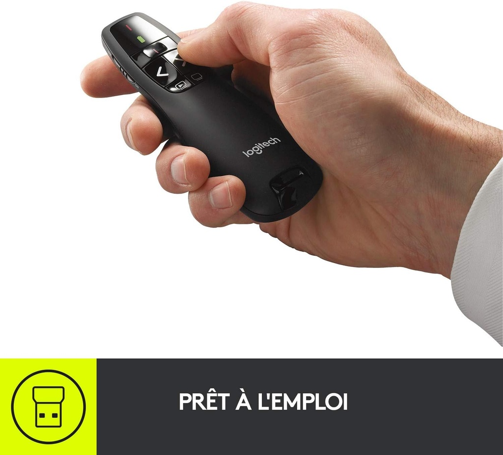Logitech R400 Télécommande de Présentation sans Fil, 2,4 GHz/Récepteur USB, Pointeur Laser Rouge, Portée de 15 Mètres