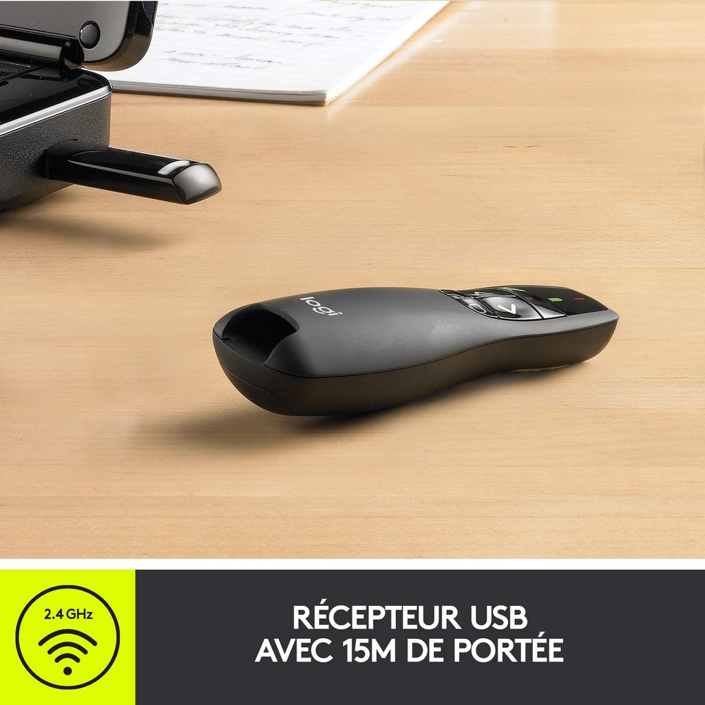 Logitech R400 Télécommande de Présentation sans Fil, 2,4 GHz/Récepteur USB, Pointeur Laser Rouge, Portée de 15 Mètres