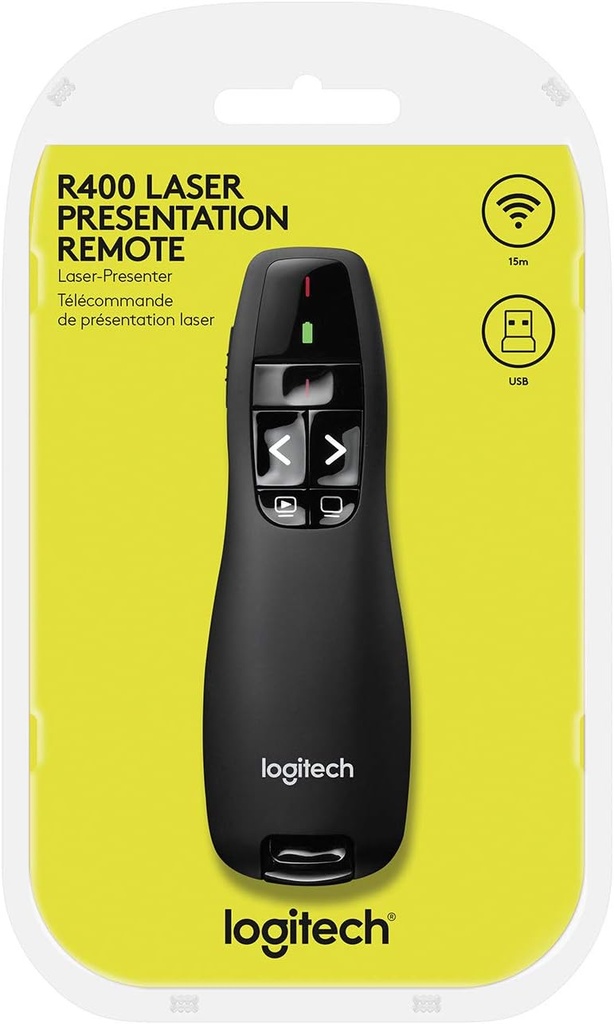 Logitech R400 Télécommande de Présentation sans Fil, 2,4 GHz/Récepteur USB, Pointeur Laser Rouge, Portée de 15 Mètres
