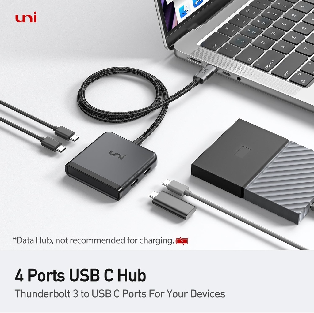 uni Hub USB C 5 Gbps, câble en Nylon de 60 cm, hub Adaptateur 4 Ports USB C vers USB C