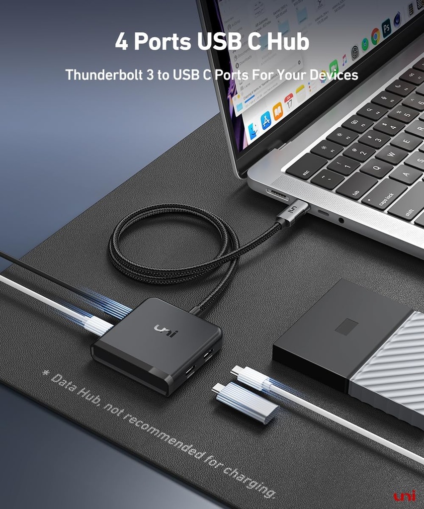 uni Hub USB C 10 Gbps avec câble en Nylon de 60 cm, Adaptateur 4 Ports USB C vers USB C