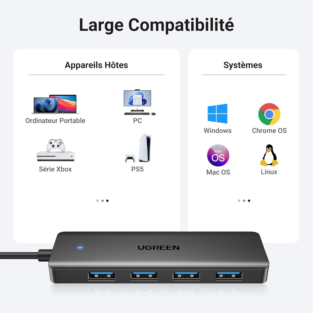 UGREEN Hub USB 3.0 4 Ports Data Hub Ultra Fin Multiport USB 3.0 5Gbps  (15cm)