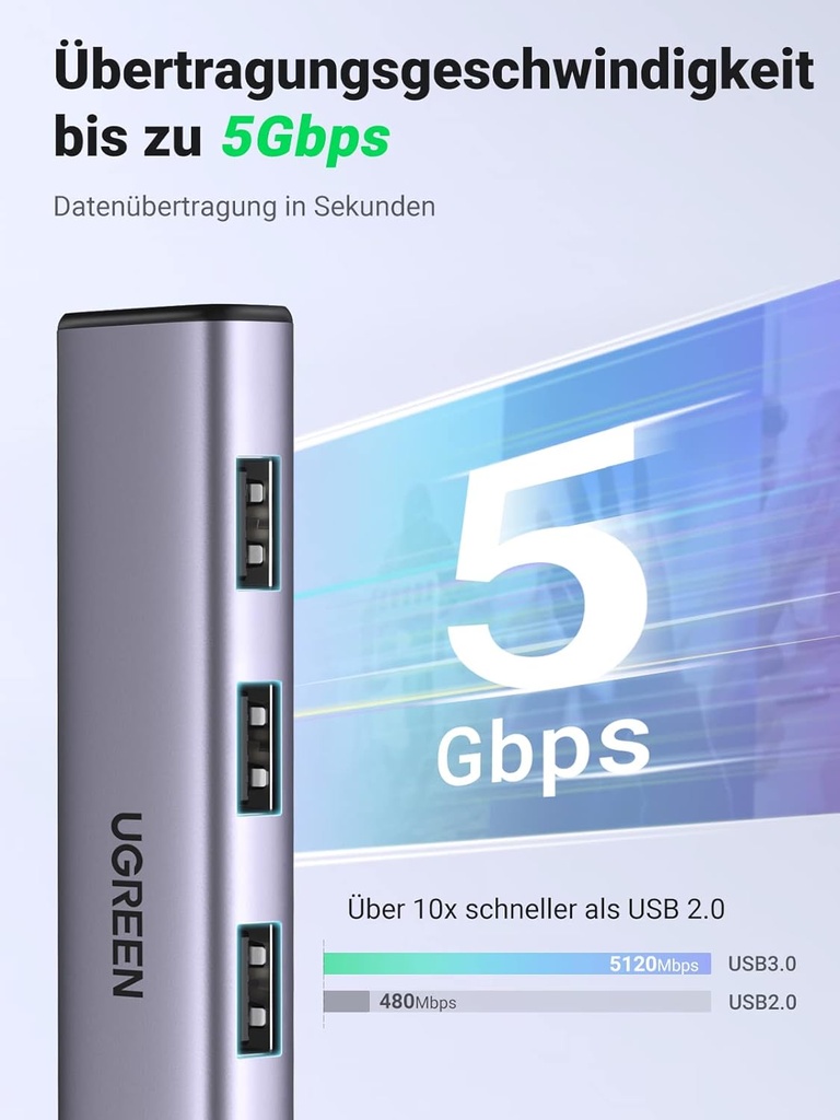  UGREEN  Hub USB Adaptateur LAN Gigabit avec 3 ports USB 3.0, USB 1000 Mbps avec boîtier en aluminium