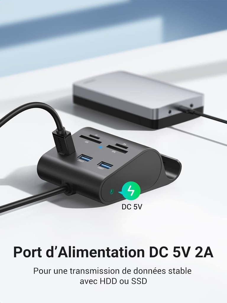 UGREEN Hub USB 3.0 avec Lecteur de Carte SD Micro SD MS M2 et 3 Ports USB 3.0 Data Hub Multifonctionnel 