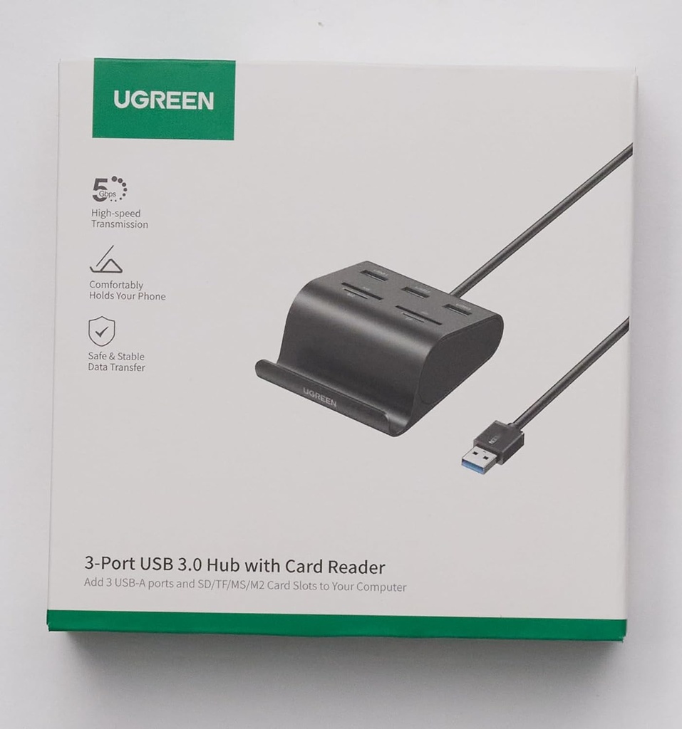 UGREEN Hub USB 3.0 avec Lecteur de Carte SD Micro SD MS M2 et 3 Ports USB 3.0 Data Hub Multifonctionnel 