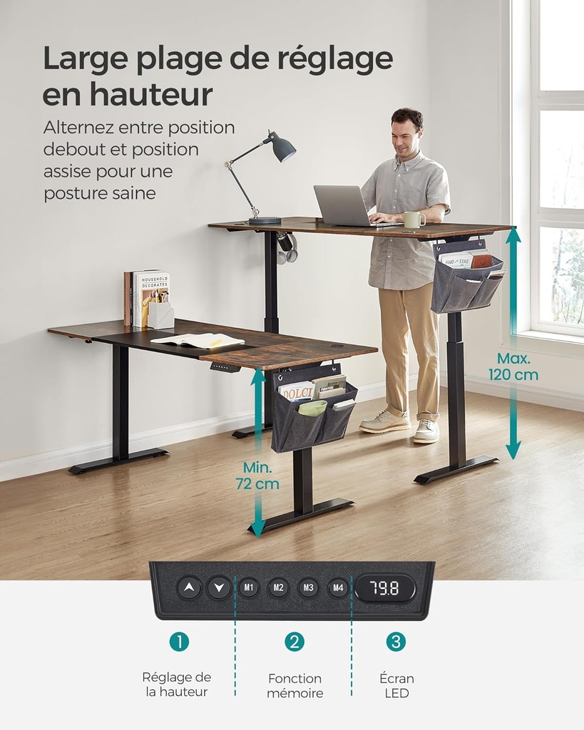 SONGMICS Bureau Assis Debout Électrique 