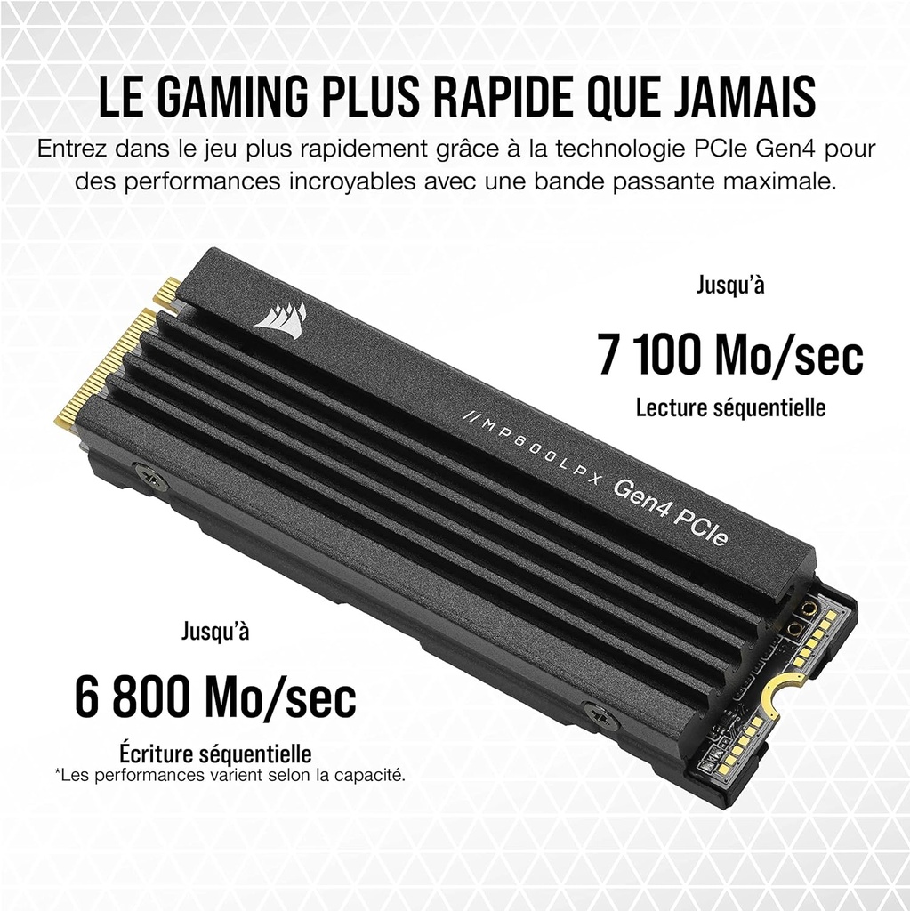 Corsair MP600 Pro LPX 2TB M.2 NVMe PCIe x4 Gen4 SSD Disque SSD (Noir)