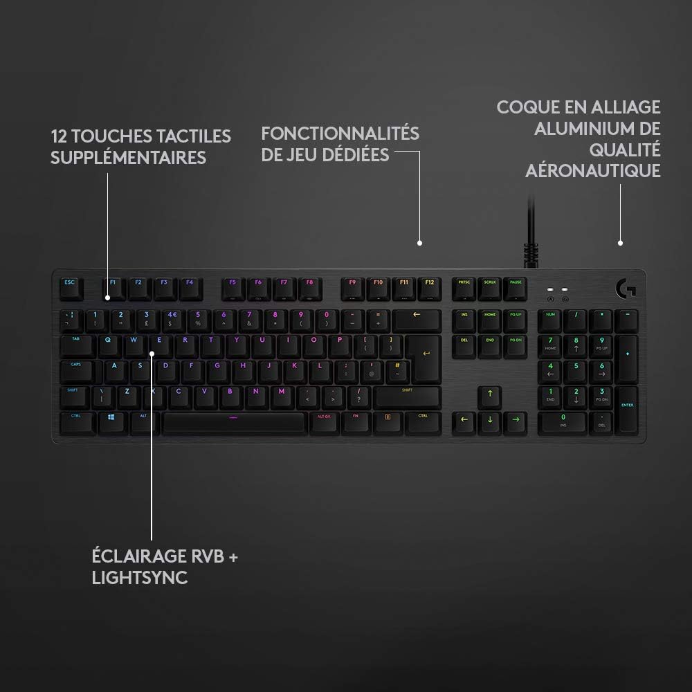 Logitech G512 Clavier Gaming Mécanique, Eclairage RGB LIGHTSYNC