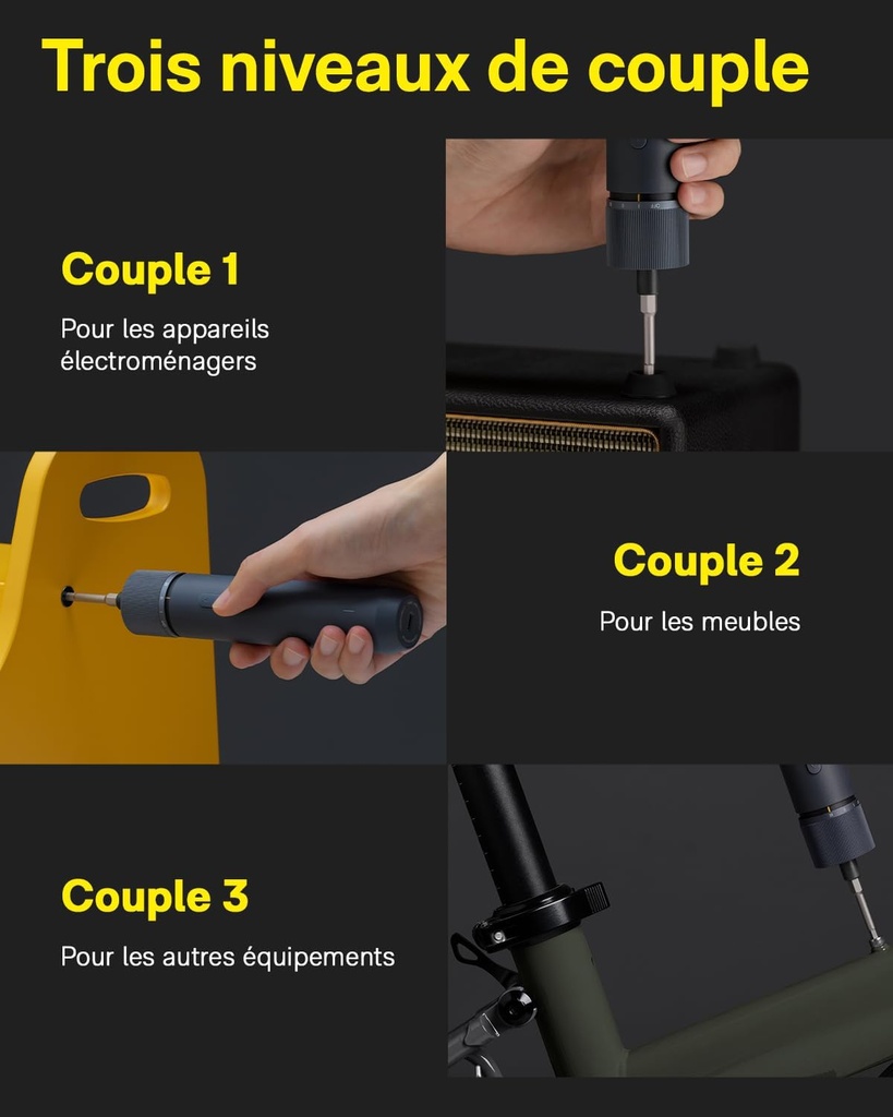 HOTO Tournevis électrique, mini  tournevis sans fil 3,6 V, 5 N.m 1500 mAh, 12 embouts 