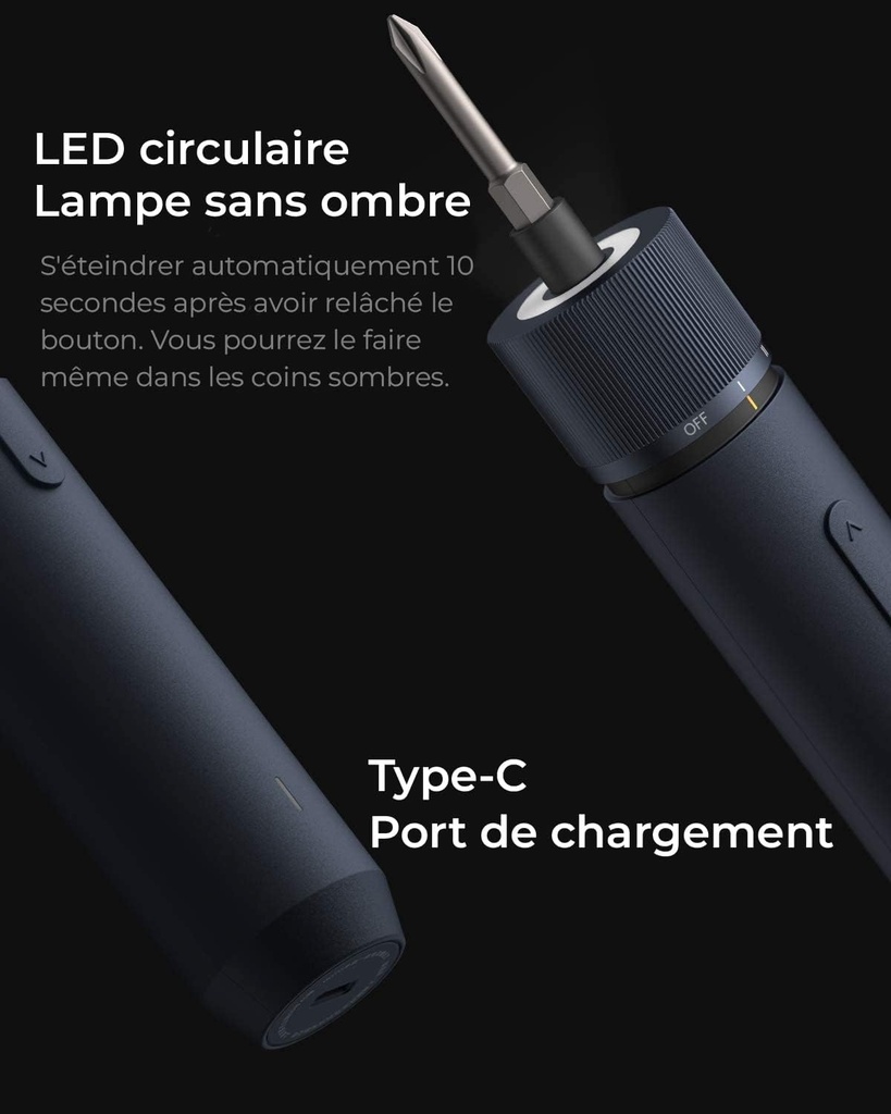 HOTO Tournevis électrique, mini  tournevis sans fil 3,6 V, 5 N.m 1500 mAh, 12 embouts 