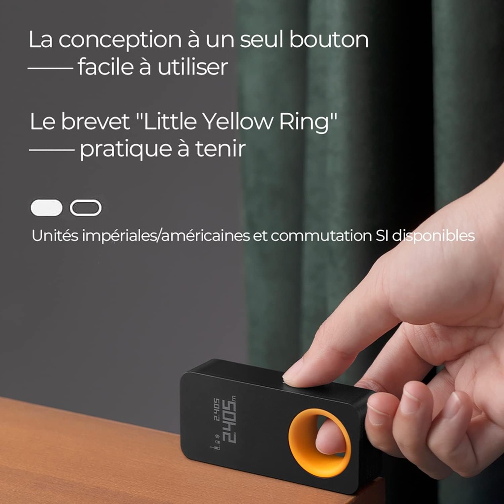 HOTO Télémètre Laser Numérique Bluetooth, Mètre Laser Rechargeable, 0,05 – 30m, Précision ±2 mm