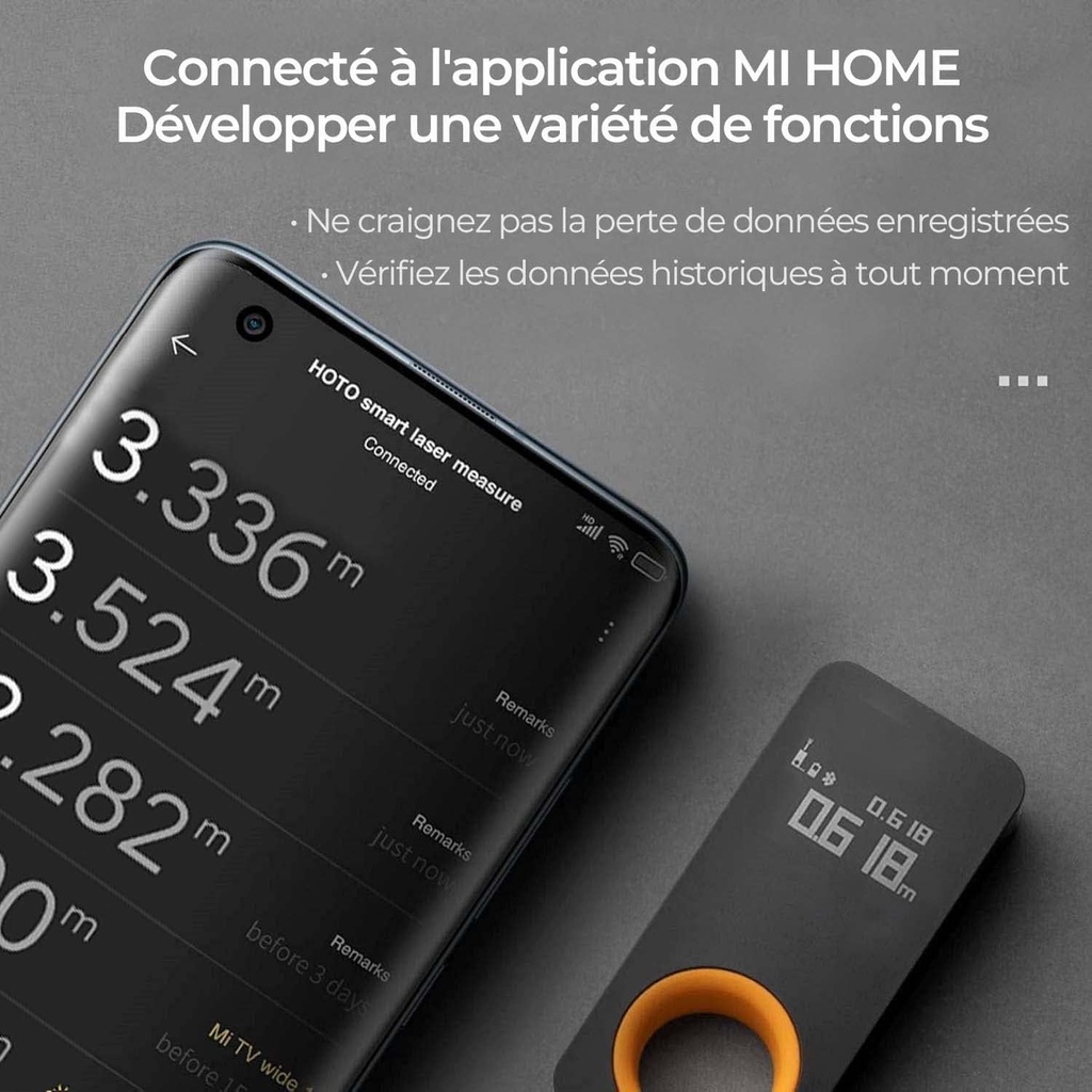 HOTO Télémètre Laser Numérique Bluetooth, Mètre Laser Rechargeable, 0,05 – 30m, Précision ±2 mm